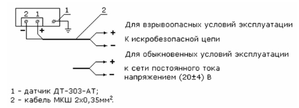 Схема электрическая соединений датчиков температуры ДТ-303-АТ